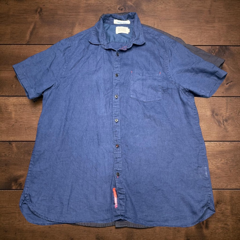 Scotch & Soda Weekend Edition Mens Blue 100% Linen Beach Summer Camp Shirt LARGE